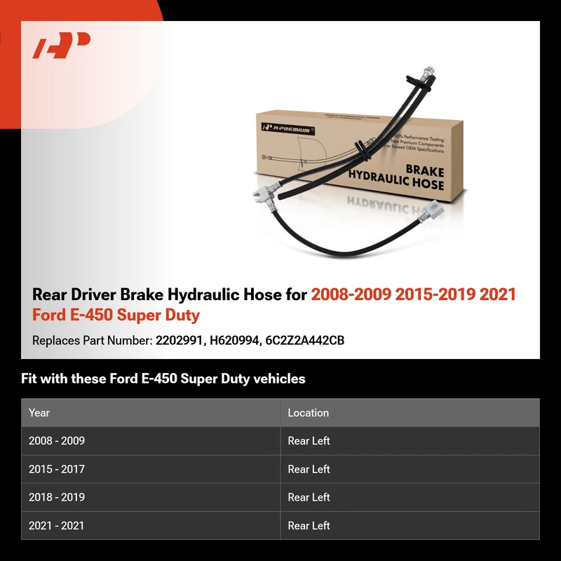 Rear Driver Brake Hydraulic Hose for 2008-2009 2015-2019 2021 Ford E-450 Super Duty