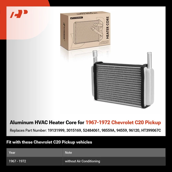 Aluminum HVAC Heater Core for 1967-1972 Chevrolet C20 Pickup