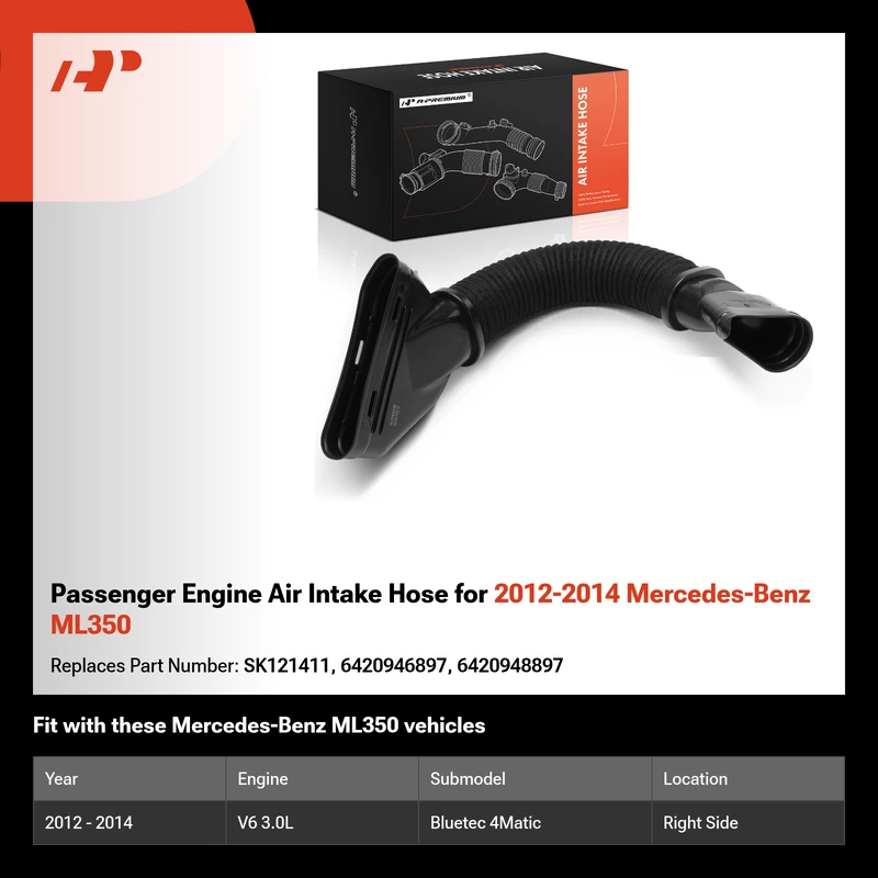 Passenger Engine Air Intake Hose for 2012-2014 Mercedes-Benz ML350