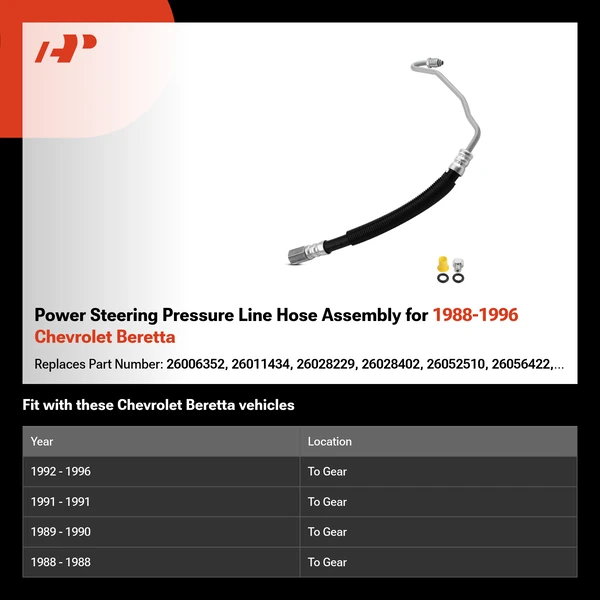 Power Steering Pressure Line Hose Assembly for 1988-1996 Chevrolet Beretta