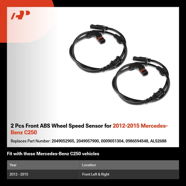 2 Pcs Front ABS Wheel Speed Sensor for 2012-2015 Mercedes-Benz C250