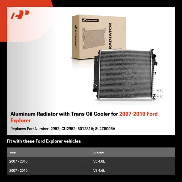 Aluminum Radiator with Trans Oil Cooler for 2007-2010 Ford Explorer