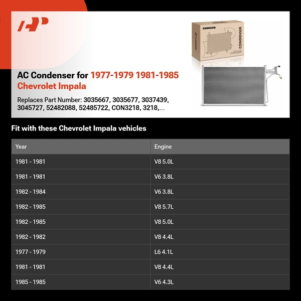 AC Condenser for 1977-1979 1981-1985 Chevrolet Impala