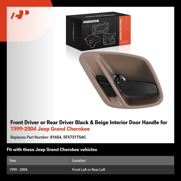 Front Driver or Rear Driver Black & Beige Interior Door Handle for 1999-2004 Jeep Grand Cherokee
