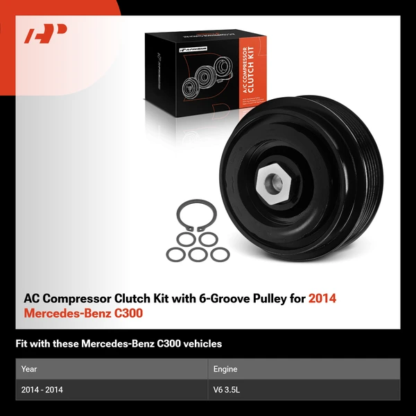 AC Compressor Clutch Kit with 6-Groove Pulley for 2014 Mercedes-Benz C300