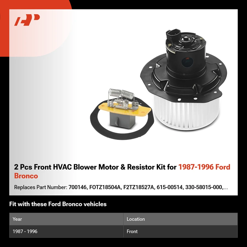 2 Pcs Front HVAC Blower Motor & Resistor Kit for 1987-1996 Ford Bronco