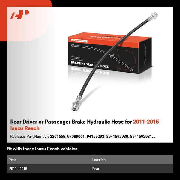 Rear Driver or Passenger Brake Hydraulic Hose for 2011-2015 Isuzu Reach