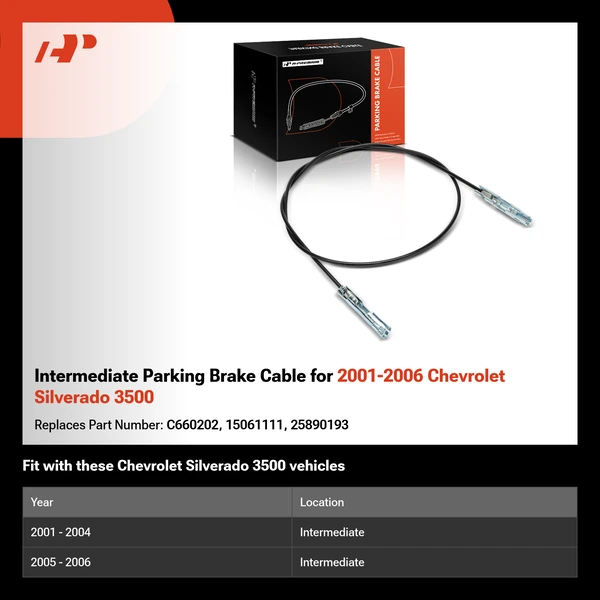 Intermediate Parking Brake Cable for 2001-2006 Chevrolet Silverado 3500
