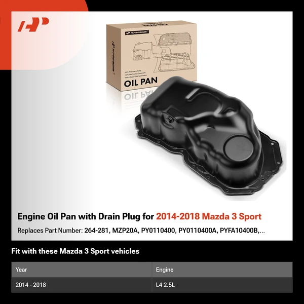 Engine Oil Pan with Drain Plug for 2014-2018 Mazda 3 Sport