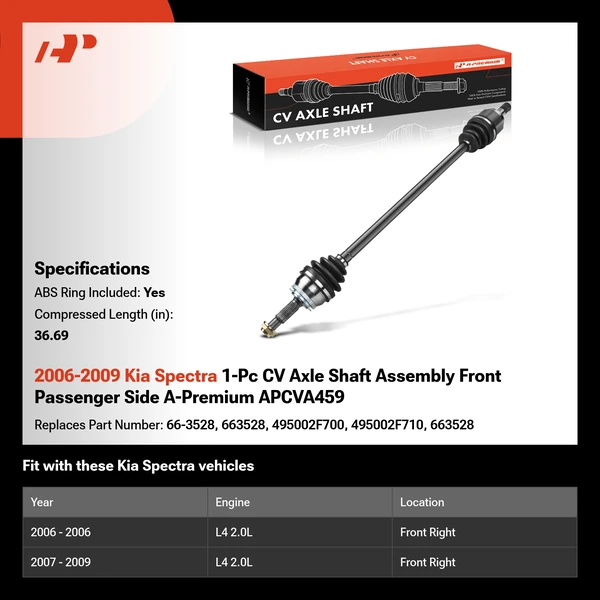 2006-2009 Kia Spectra 1-Pc CV Axle Shaft Assembly Front Passenger Side A-Premium APCVA459