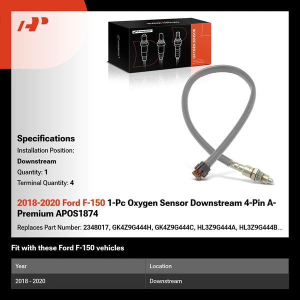 2018-2020 Ford F-150 1-Pc Oxygen Sensor Downstream 4-Pin A-Premium APOS1874