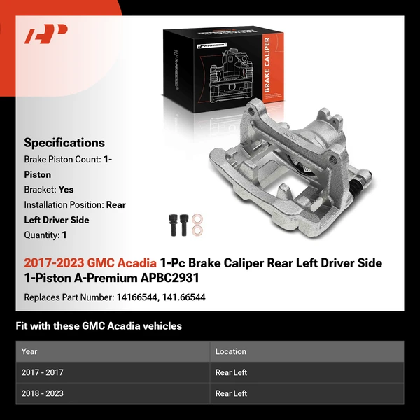 2017-2023 GMC Acadia 1-Pc Brake Caliper Rear Left Driver Side 1-Piston A-Premium APBC2931
