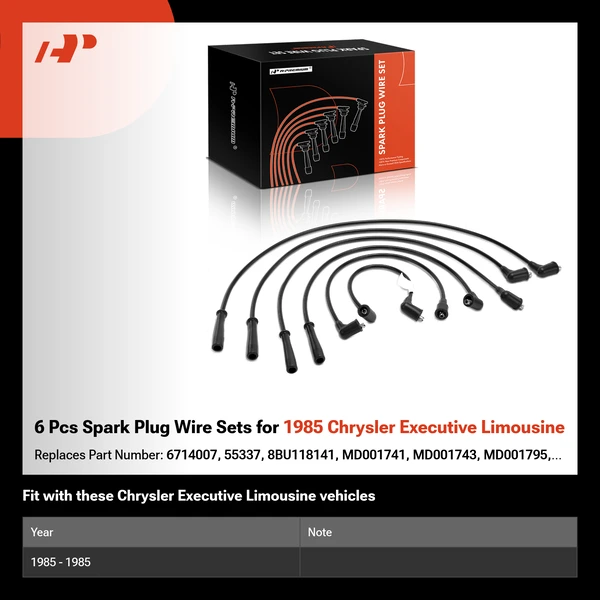 6 Pcs Spark Plug Wire Sets for 1985 Chrysler Executive Limousine