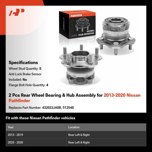 2 Pcs Rear Wheel Bearing & Hub Assembly for 2013-2020 Nissan Pathfinder