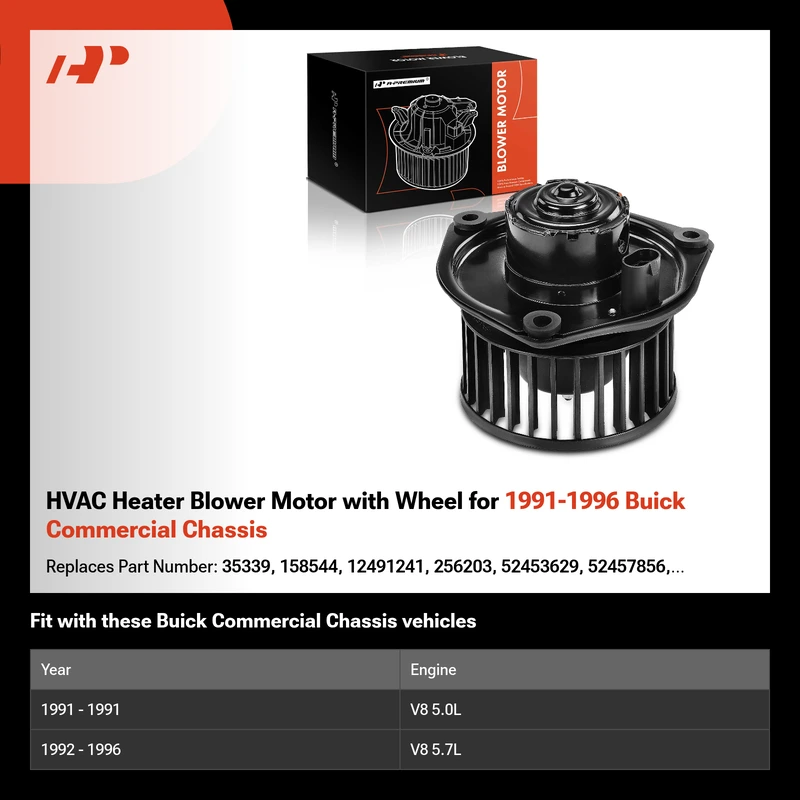 HVAC Heater Blower Motor with Wheel for 1991-1996 Buick Commercial Chassis