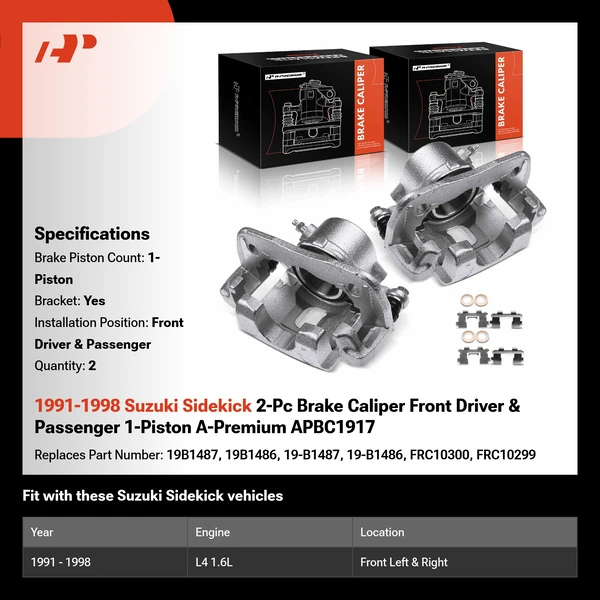 1991-1998 Suzuki Sidekick 2-Pc Brake Caliper Front Driver & Passenger 1-Piston A-Premium APBC1917