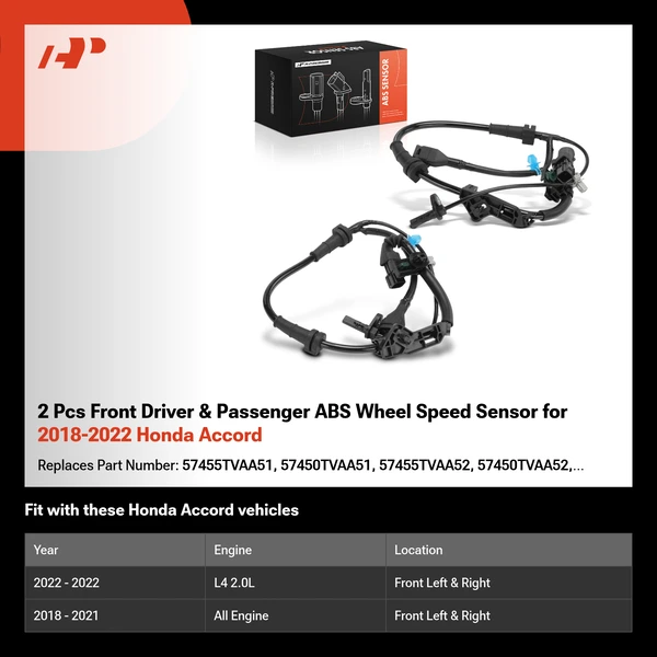 2 Pcs Front Driver & Passenger ABS Wheel Speed Sensor for 2018-2022 Honda Accord
