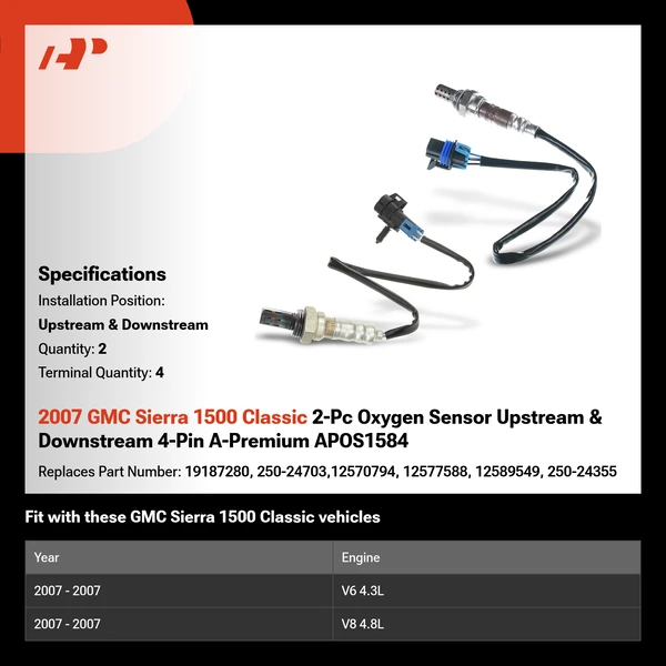 2007 GMC Sierra 1500 Classic 2-Pc Oxygen Sensor Upstream & Downstream 4-Pin A-Premium APOS1584