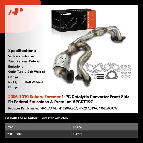 2006-2010 Subaru Forester 1-PC Catalytic Converter Front Side Fit Federal Emissions A-Premium APCCT197
