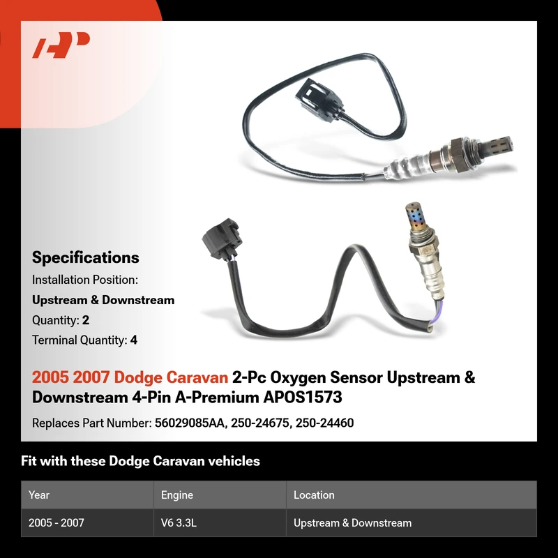 2005 2007 Dodge Caravan 2-Pc Oxygen Sensor Upstream & Downstream 4-Pin A-Premium APOS1573