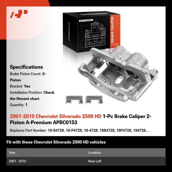 2001-2010 Chevrolet Silverado 2500 HD 1-Pc Brake Caliper 2-Piston A-Premium APBC0153