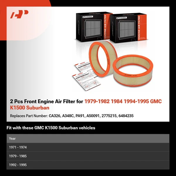 2 Pcs Front Engine Air Filter for 1979-1982 1984 1994-1995 GMC K1500 Suburban