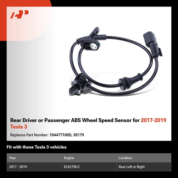Rear Driver or Passenger ABS Wheel Speed Sensor for 2017-2019 Tesla 3