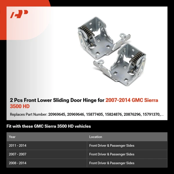 2 Pcs Front Lower Sliding Door Hinge for 2007-2014 GMC Sierra 3500 HD