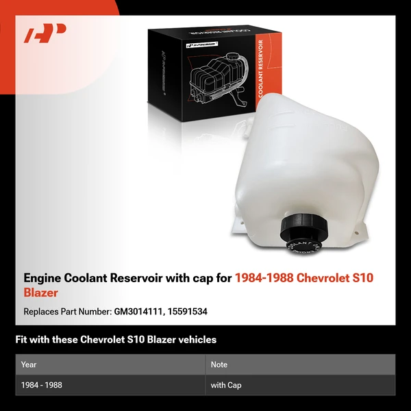 Engine Coolant Reservoir with cap for 1984-1988 Chevrolet S10 Blazer