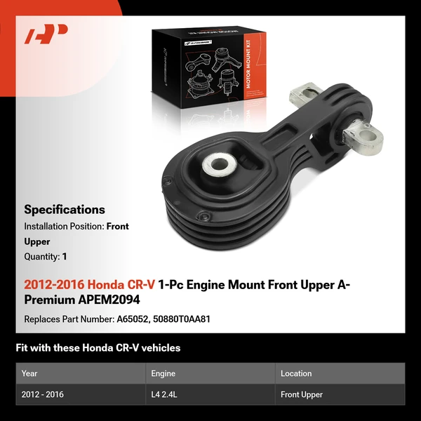 2012-2016 Honda CR-V 1-Pc Engine Mount Front Upper A-Premium APEM2094