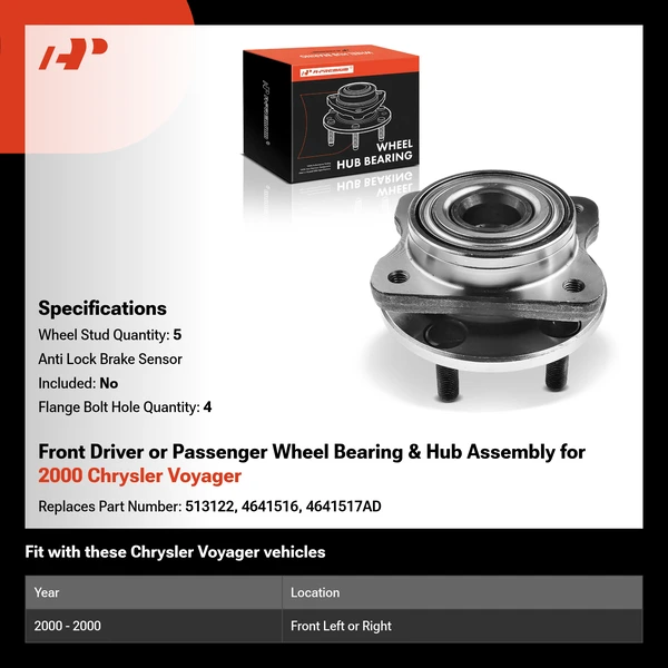 Front Driver or Passenger Wheel Bearing & Hub Assembly for 2000 Chrysler Voyager
