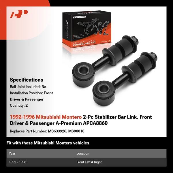 1992-1996 Mitsubishi Montero 2-Pc Stabilizer Bar Link, Front Driver & Passenger A-Premium APCA8860