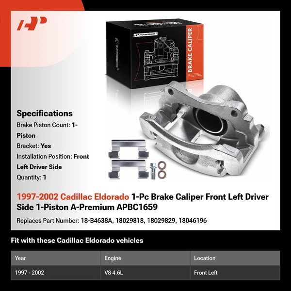 1997-2002 Cadillac Eldorado 1-Pc Brake Caliper Front Left Driver Side 1-Piston A-Premium APBC1659