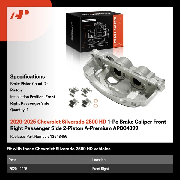 2020-2025 Chevrolet Silverado 2500 HD 1-Pc Brake Caliper Front Right Passenger Side 2-Piston A-Premium APBC4399