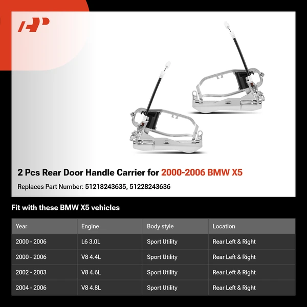 2 Pcs Rear Door Handle Carrier for 2000-2006 BMW X5