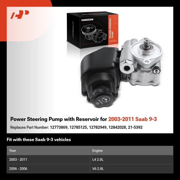 Power Steering Pump with Reservoir for 2003-2011 Saab 9-3