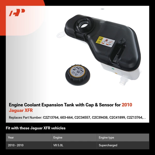Engine Coolant Expansion Tank with Cap & Sensor for 2010 Jaguar XFR