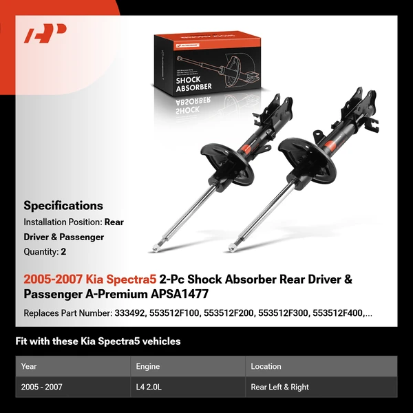 2005-2007 Kia Spectra5 2-Pc Shock Absorber Rear Driver & Passenger A-Premium APSA1477