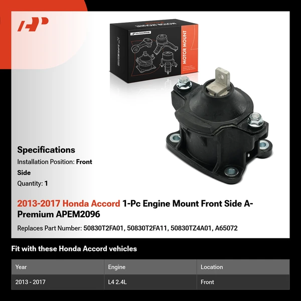 2013-2017 Honda Accord 1-Pc Engine Mount Front A-Premium APEM2096
