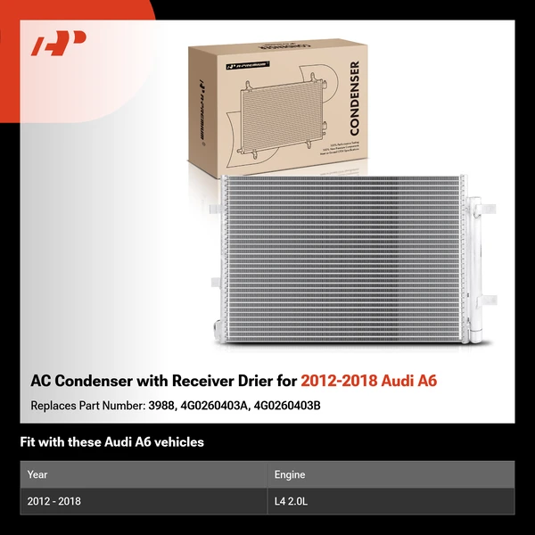 AC Condenser with Receiver Drier for 2012-2018 Audi A6