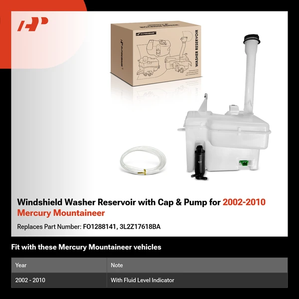 Windshield Washer Reservoir with Cap & Pump for 2002-2010 Mercury Mountaineer