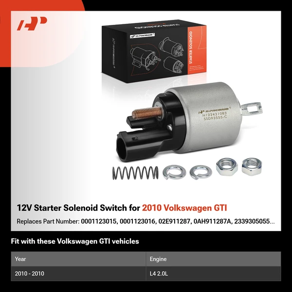 12V Starter Solenoid Switch for 2010 Volkswagen GTI