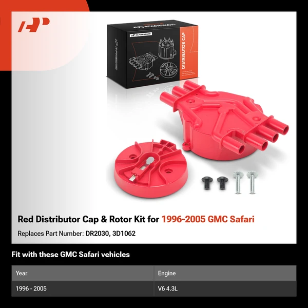 Red Distributor Cap & Rotor Kit for 1996-2005 GMC Safari