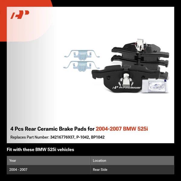 4 Pcs Rear Ceramic Brake Pads for 2004-2007 BMW 525i