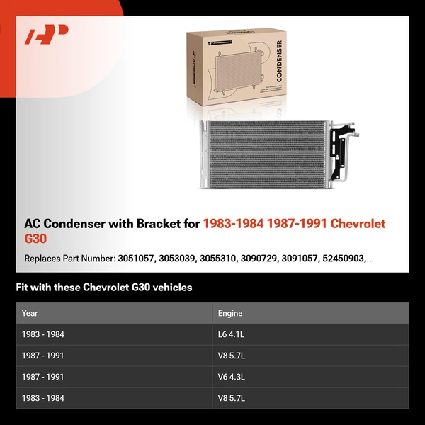 AC Condenser with Bracket for 1983-1984 1987-1991 Chevrolet G30