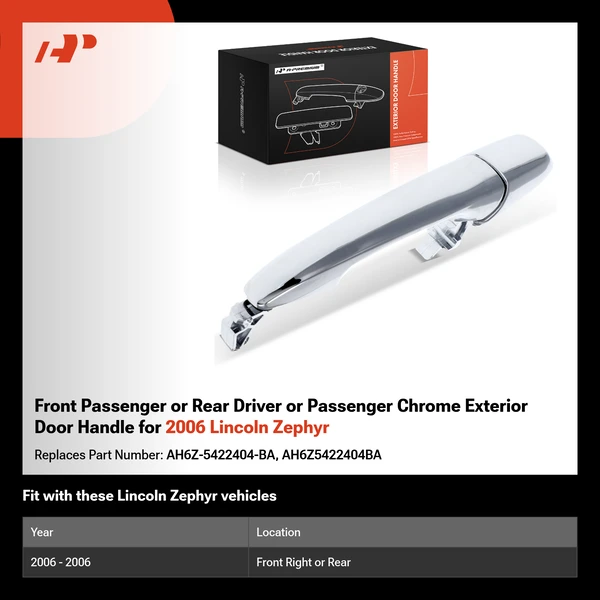 Front Passenger or Rear Driver or Passenger Chrome Exterior Door Handle for 2006 Lincoln Zephyr