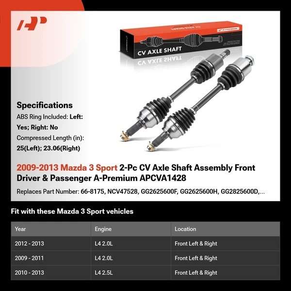 2009-2013 Mazda 3 Sport 2-Pc CV Axle Shaft Assembly Front Driver & Passenger A-Premium APCVA1428