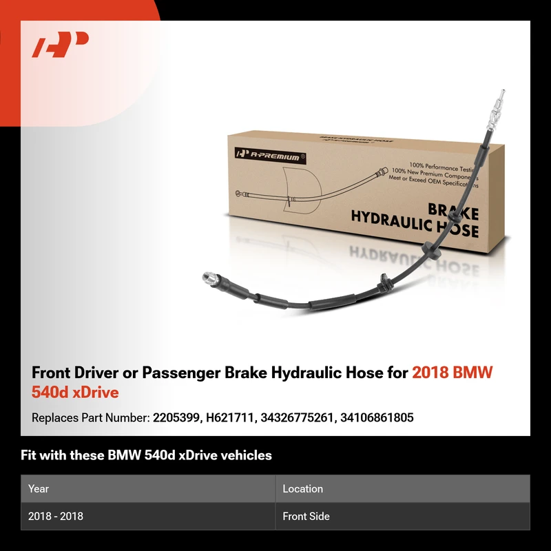 Front Driver or Passenger Brake Hydraulic Hose for 2018 BMW 540d xDrive