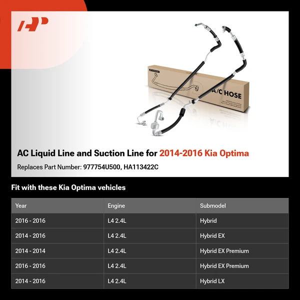 AC Liquid Line and Suction Line for 2014-2016 Kia Optima