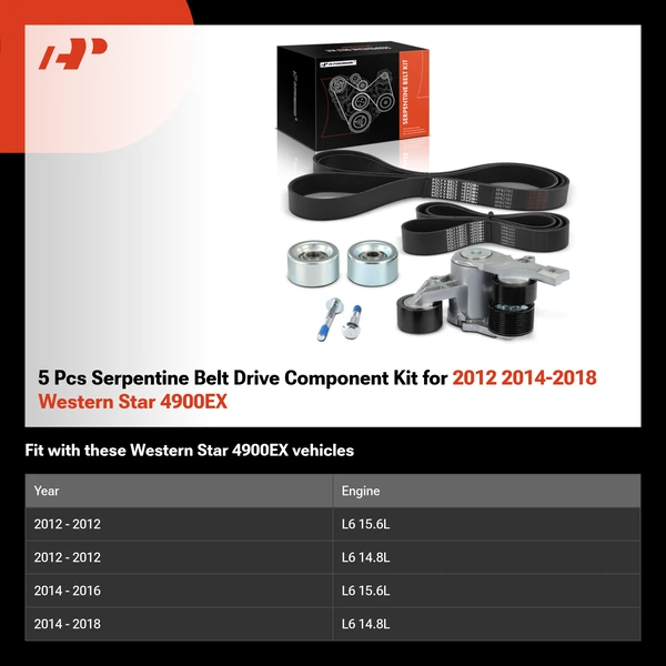 5 Pcs Serpentine Belt Drive Component Kit for 2012 2014-2018 Western Star 4900EX